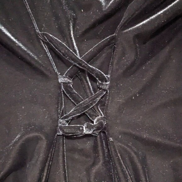 Vintage Benson Smith Dress Women's 11/12 Black Velvet Lace Up Goth Pleated - Picture 7 of 11